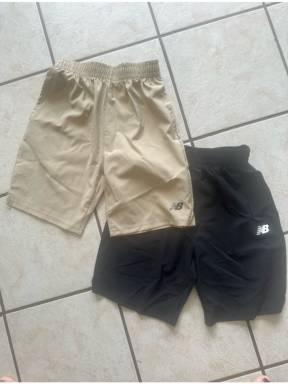 New Balance Tan and Black Athletic Shorts with Elastic Waist
